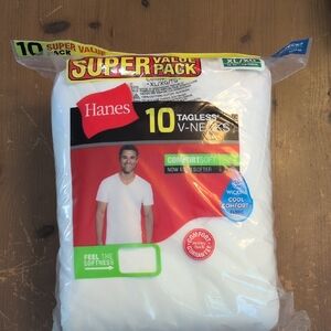 Hanes White Tagless V-Neck T-Shirts - Super Value Pack
